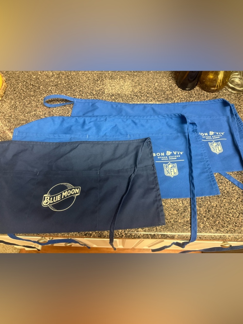 Blue Moon & Bon & Viv Branded Blue Aprons